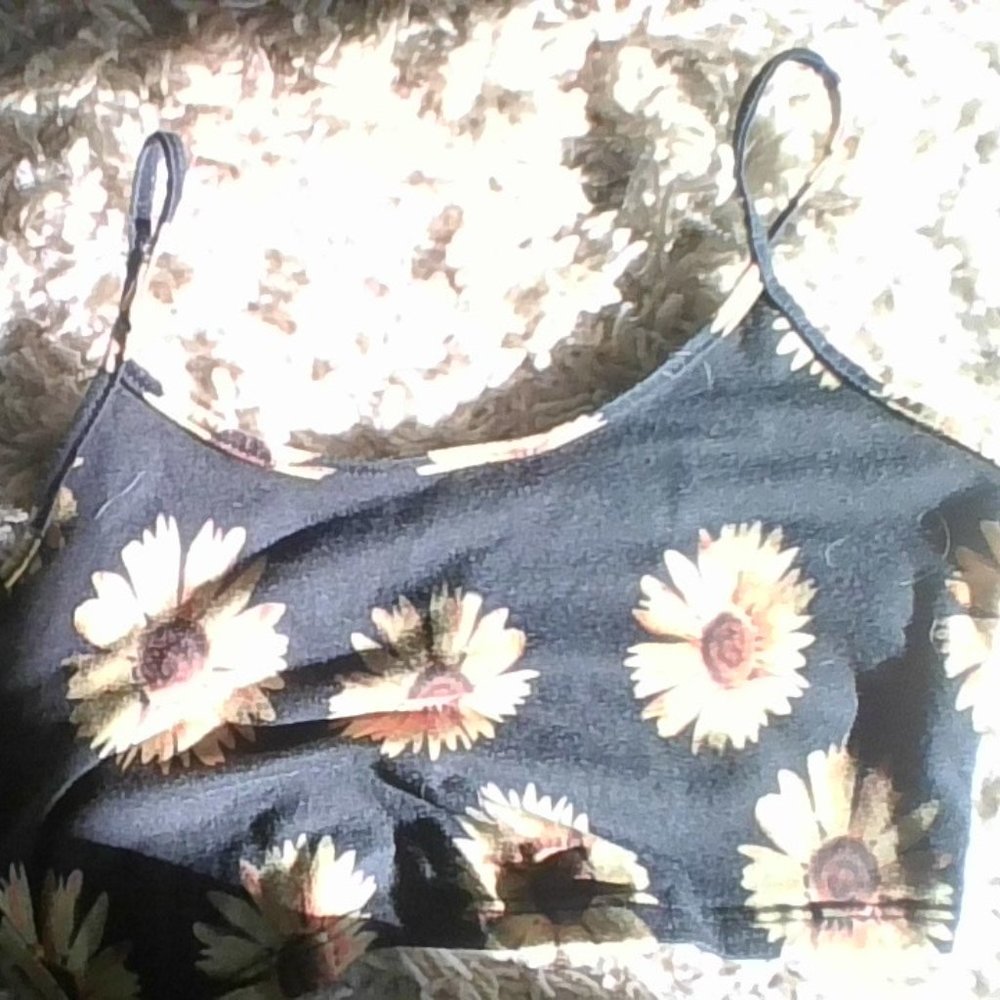 Sunflower print crop cami tank top